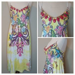 Spy Zone Exchange Dress Sz S/M Sundress Floral Butterfly Beaded Embroidered